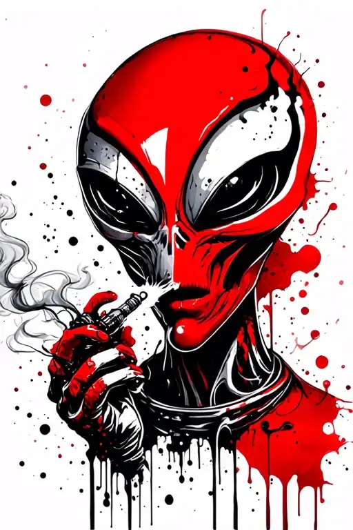 alien smoking tattoo design idea