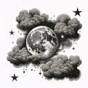 full moon with stars on dark clouds tattoo design idea