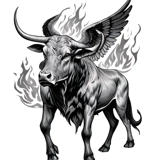 Taurus bull, wings, fire and grim reaper full body tattoo design idea