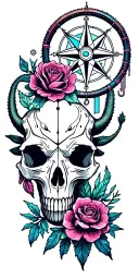 American Southwest, Sunset, Cactus, Desert Roses, Compass, Dreamcatcher, Metallic Snake, Longhorn skull, Prickly Pear tattoo design idea