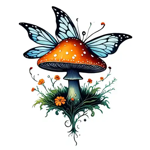 silhouette of a fairy Lying On A Mushroom tattoo design idea