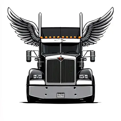 semi truck with wings tattoo design idea