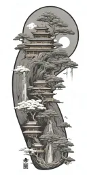 budism symbols that are uncommon. focus on nature, scenery and being grounded while on a spiritual journey tattoo design idea