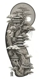 budism symbols that are uncommon. focus on nature, scenery and being grounded while on a spiritual journey tattoo design idea