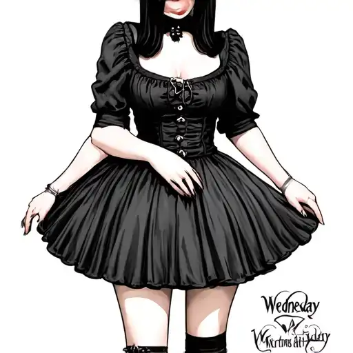 Wednesday Addams seductive short skirt tattoo design idea