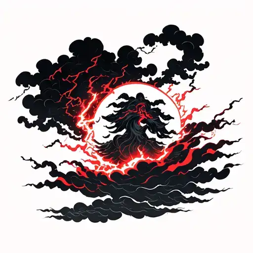 black storm with red lightning and dark clouds tattoo design idea