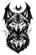 Wolf and Yong Wolf and bat wings tattoo design idea