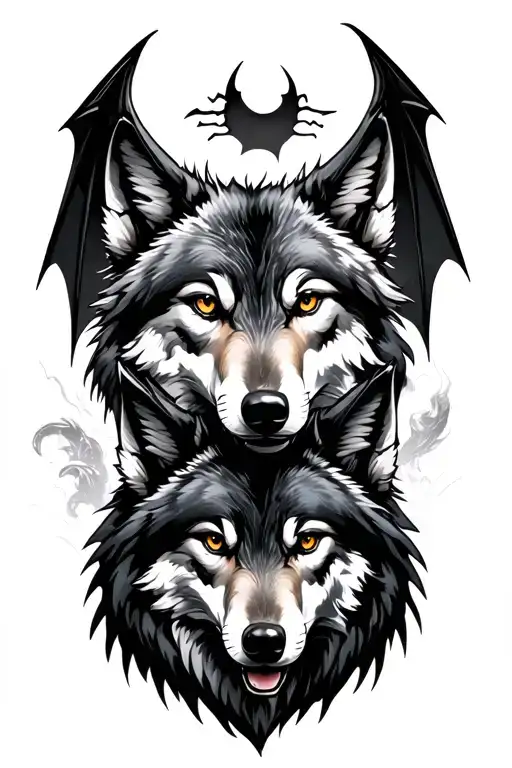 Wolf and Yong Wolf and bat wings tattoo design idea