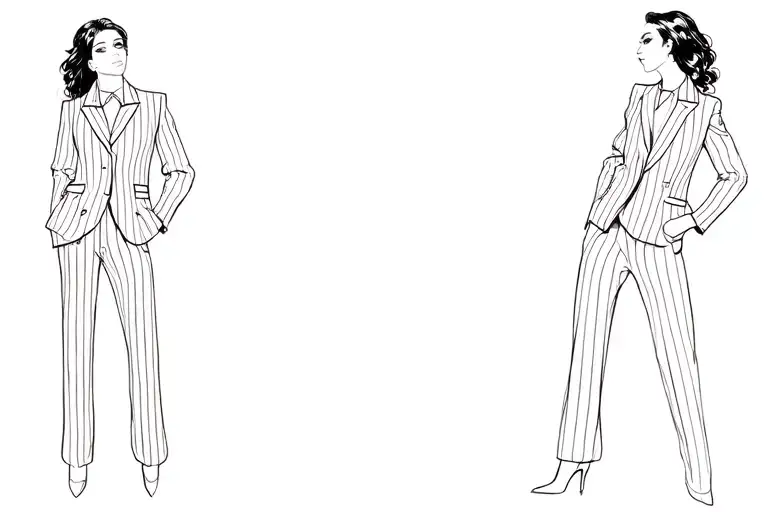 woman standing in a pinstriped suit tattoo design idea