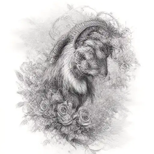 capricorn sea goat with roses intertwined within the sea tail  tattoo design idea