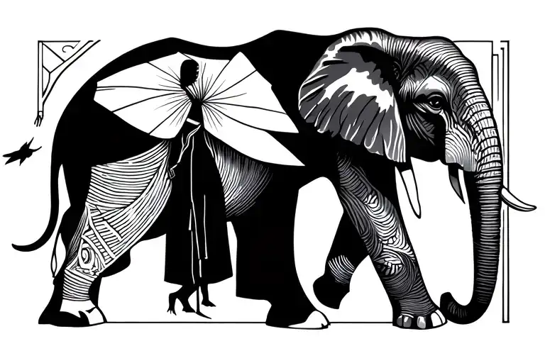 Africa, afican woman, african violet, elephant walking tattoo design idea