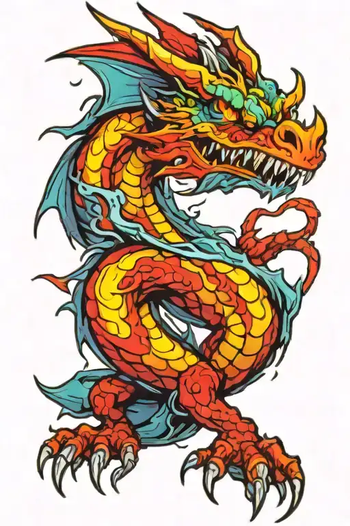 dragon throwing fire from eyes and angry tattoo design idea