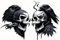 skulls fading out into ravens tattoo design idea