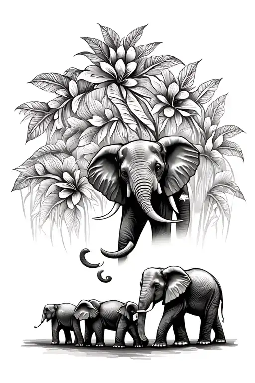 elephant family 4 elephants tattoo design idea