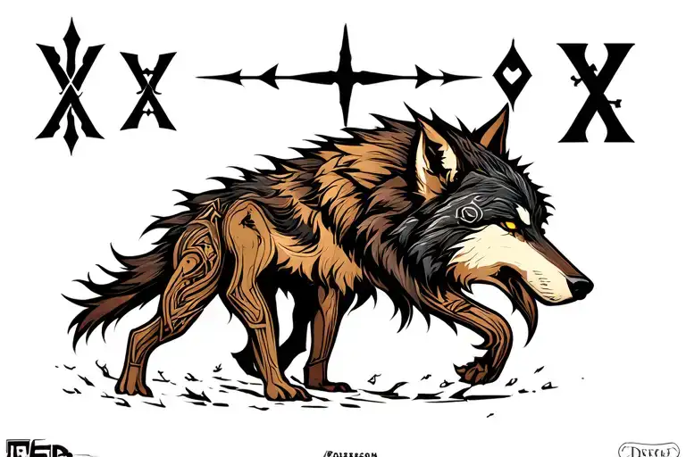 wolf and Viking runes tattoo design idea