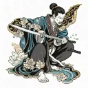 a man in a kimono holding a sword tattoo design idea