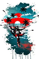 Skydiver in between clouds, seaside, palms, sunset tattoo design idea