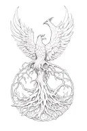 tree of life intertwined with rising phoenix rising tattoo design idea