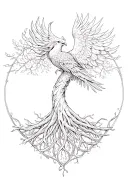 tree of life intertwined with rising phoenix rising tattoo design idea