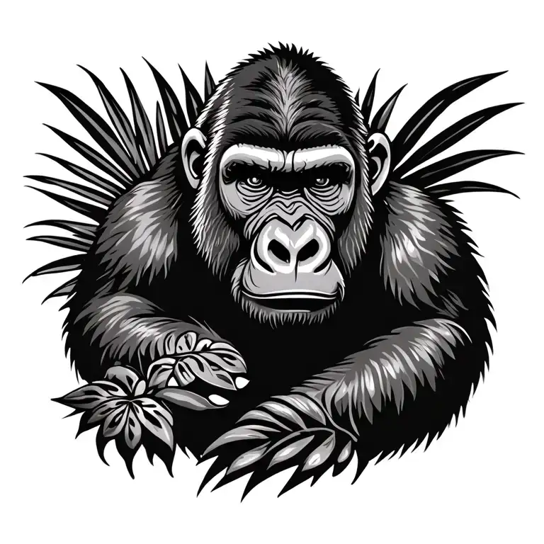 gorilla in Polynesian tribal patterns tattoo design idea