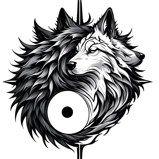 lone wolf yin yang symbol intertwined geometry spirit totem tattoo design idea