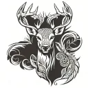 White tailed deer and feathers tattoo design idea