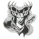 White tailed deer and feathers tattoo design idea