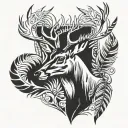 White tailed deer and feathers tattoo design idea