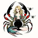 blonde woman with ass out with shark crab and bees tattoo design idea