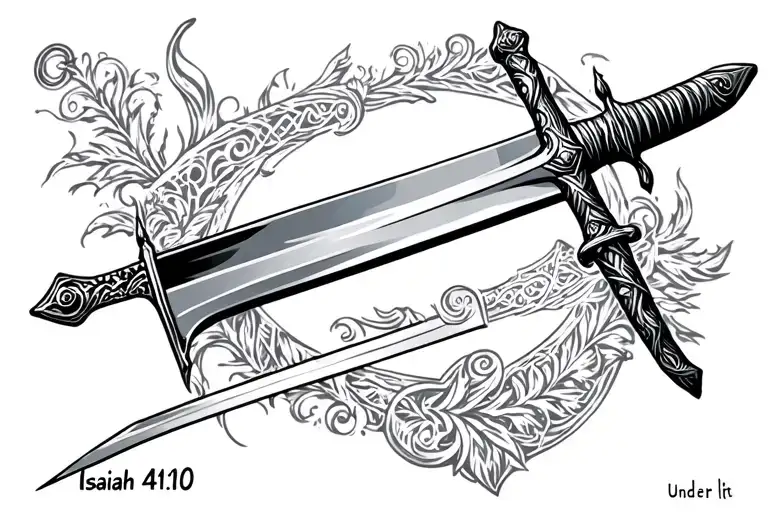 a sword with Isaiah 41:10 under it tattoo design idea