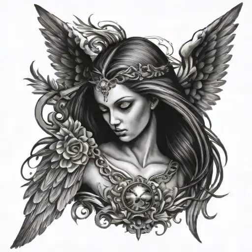 seraphim angel vertical eye tattoo design idea