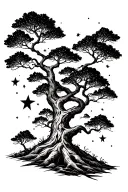 Maintain, minimalist, line, stars, traveler's tree tattoo design idea