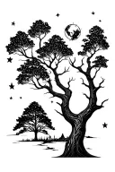 Maintain, minimalist, line, stars, traveler's tree tattoo design idea