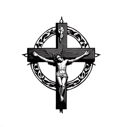 crucifix wooden cross tattoo design idea