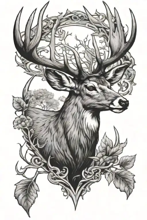 whitetail deer antlers tattoo design idea