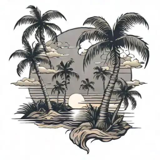 palm trees sunset, guardian tattoo design idea