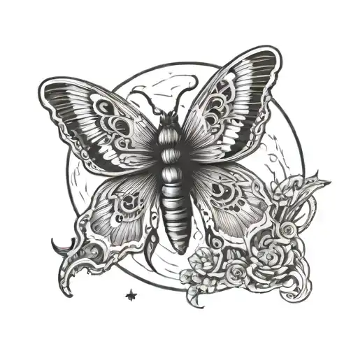 moon and moth tattoo design idea
