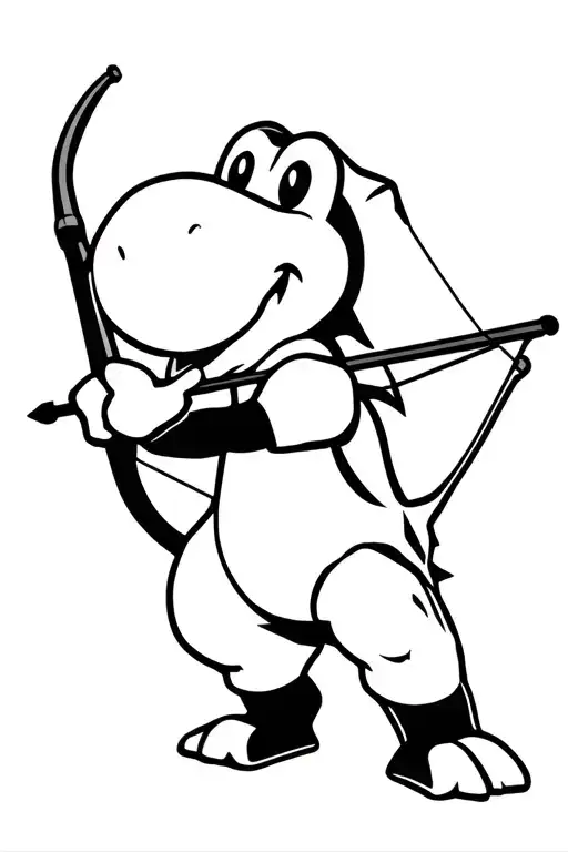 Yoshi holding a recurve bow with his arrow notched and ready  tattoo design idea