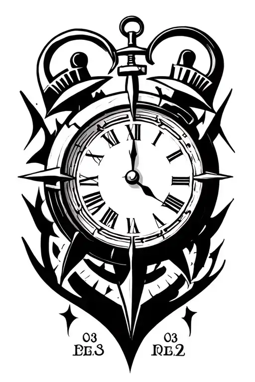 campass and clock tattoo with date 18 October  and 03 August tattoo design idea