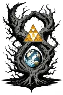 triforce in gnarled world tree intertwined tattoo design idea