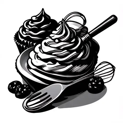 cake, cupcake, cookies, whisk, spatula tattoo design idea