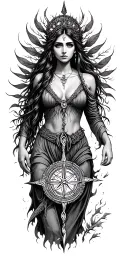 Druid woman nature compass tattoo design idea