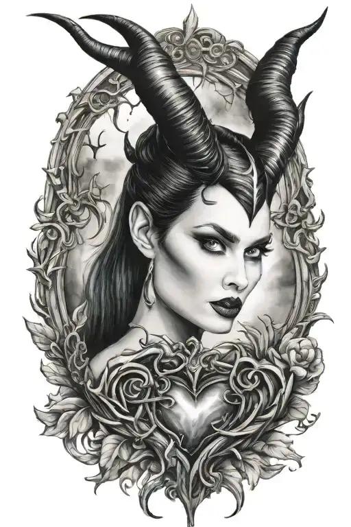 maleficent horns and heart tattoo design idea