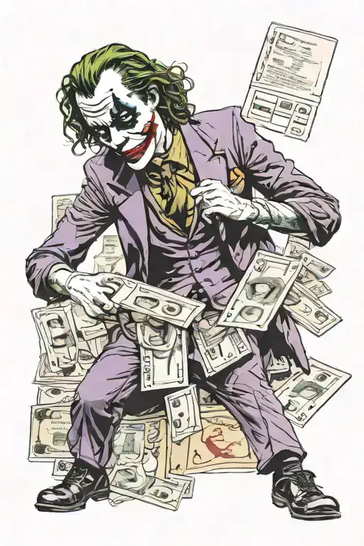 the joker bank robbery scene tattoo design idea