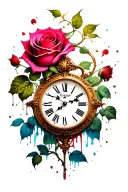 rose clock melting tattoo design idea
