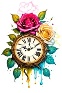rose clock melting tattoo design idea