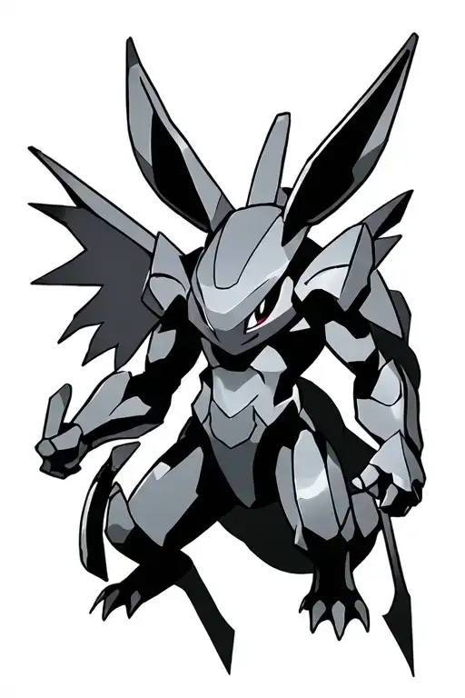 scizor, steelix, skarmory, metagross and aggron and lucario around a metal coat item from pokemon tattoo design idea