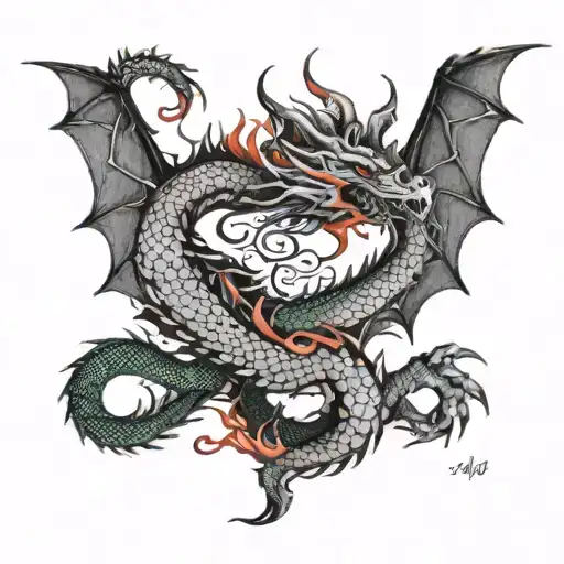 dragon with names jade and coral.  tattoo design idea