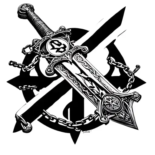 I want a guts tattoo from berserk. I want his sword with the brand on it covered in chains tattoo design idea