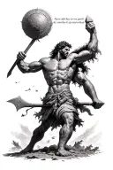 David vs Goliath Message with the bible verse and epic scene tattoo design idea
